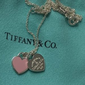 Return to Tiffany Pink Double Heart Tag Pendant, In Silver With a Diamond, Mini
